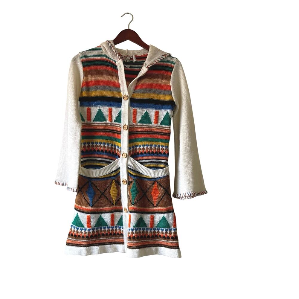 Vintage‎ colorful longline button hooded cardigan size six